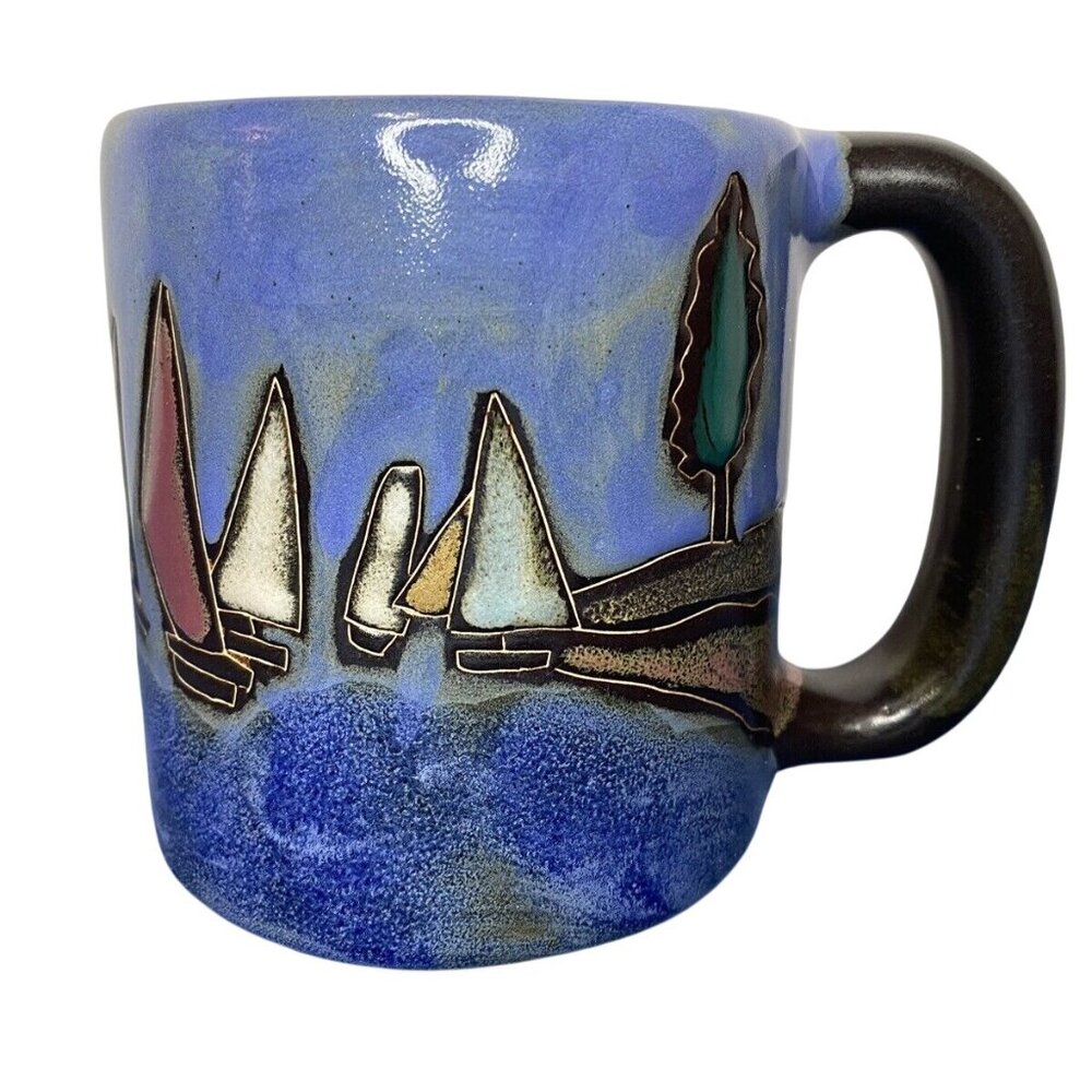Mara Mexico Ceramic Sailboat Outdoor Mug Purple & Black Studio Art